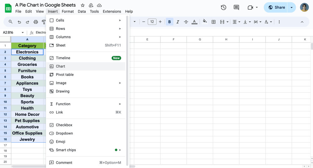 Inserir um gráfico de pizza