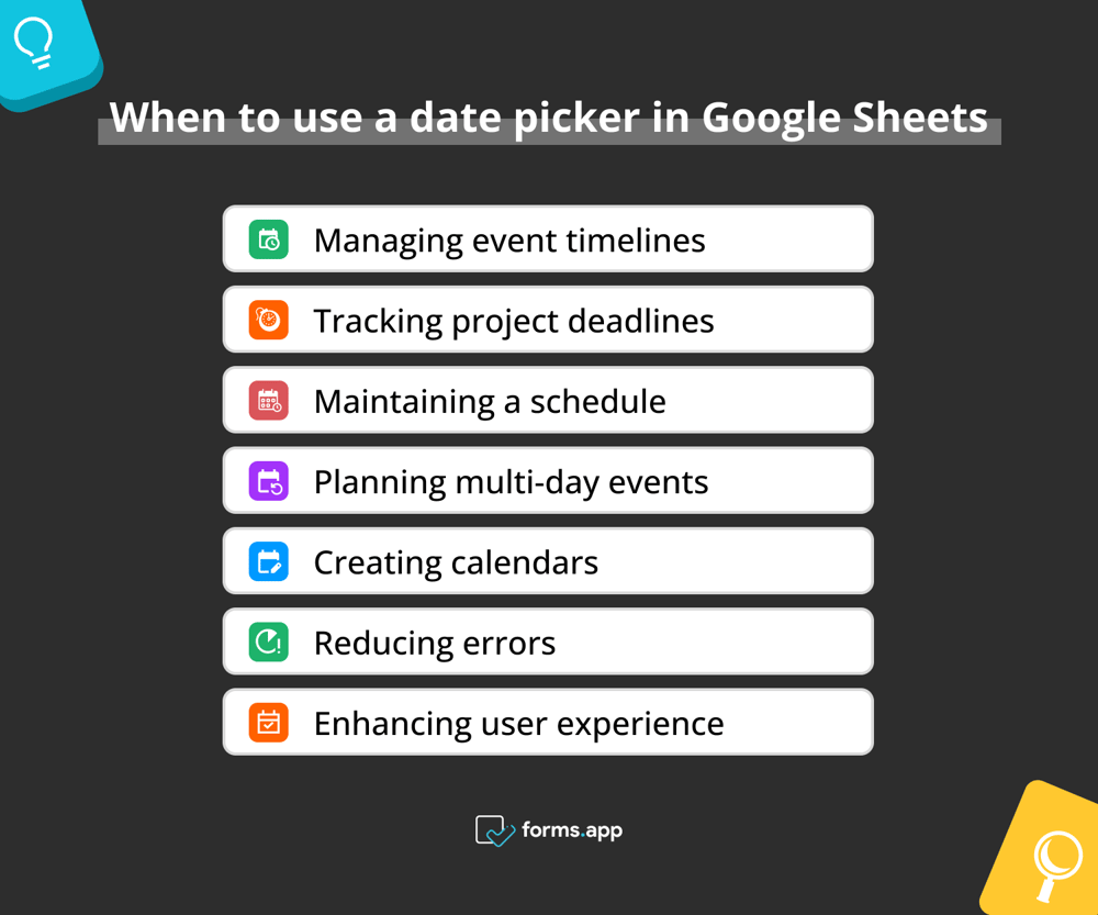 Times to use date pickers in Google Sheets