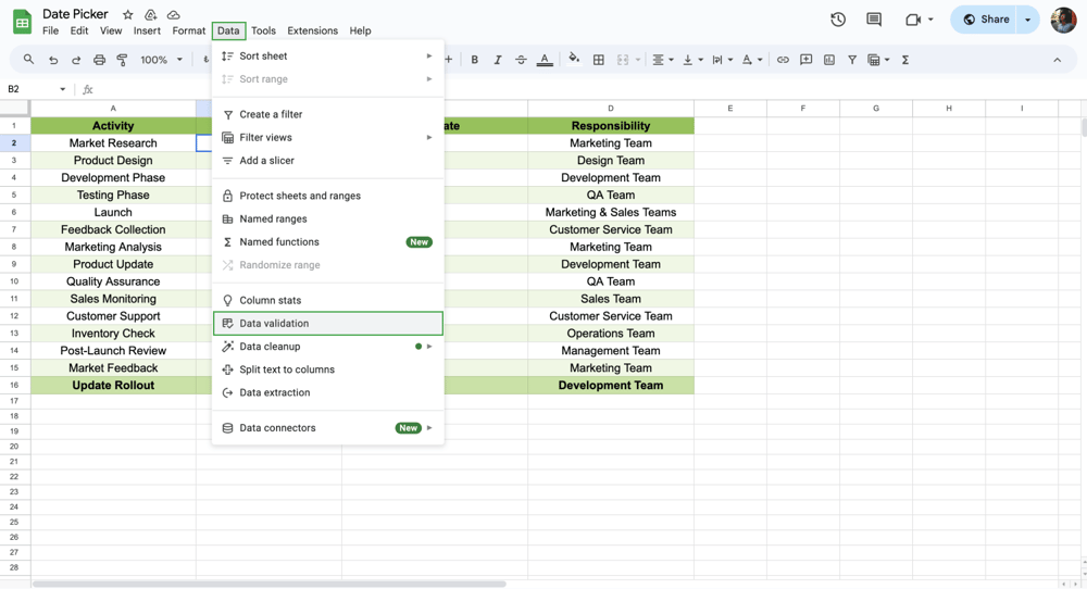 Click data validation