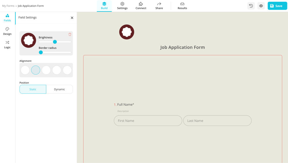 Add your logo from the Build tab