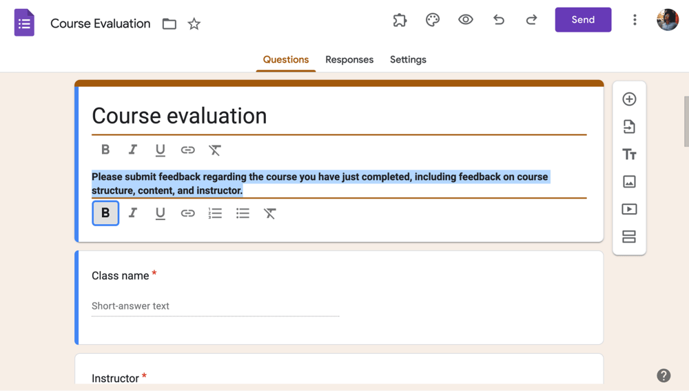 Metni kalın yapmak için B'ye tıklayın