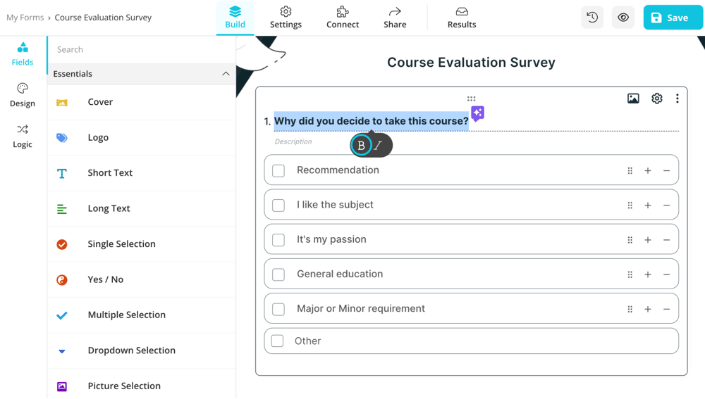 forms.app'de metni kalın yapın