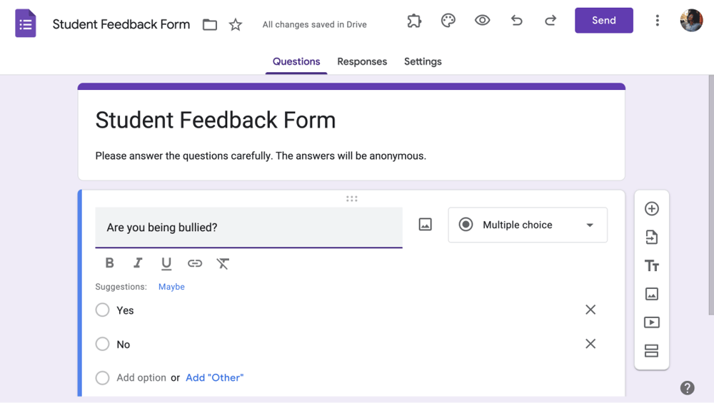 Customize and add your questions