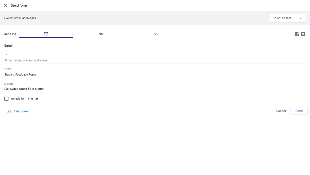 Sending options in Google Forms