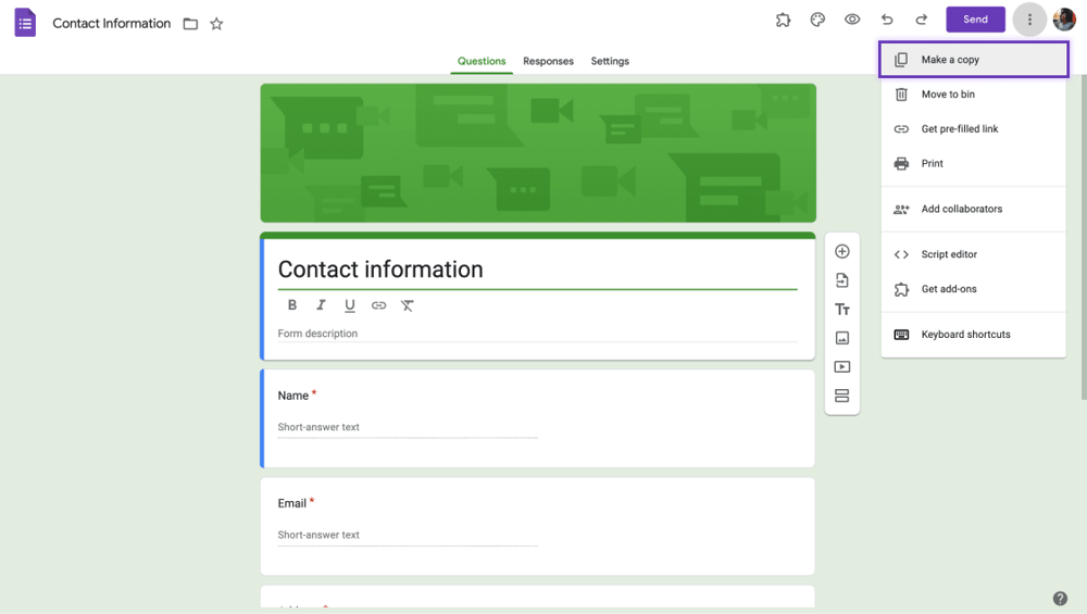 Google Forms’da form kopyası oluşturun