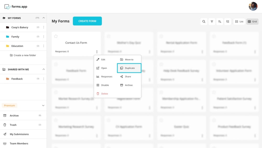 forms.app üzerinde formunuzu çoğaltın