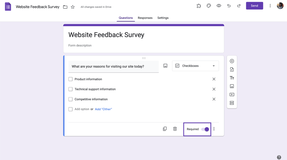 Toggle the required option