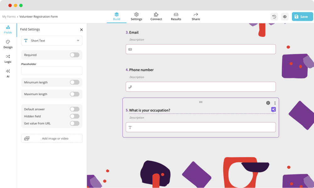 Adicionar as suas perguntas a um formulário de inscrição de voluntários