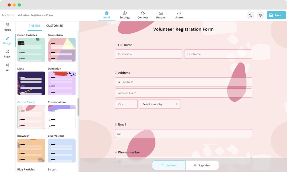 Alterar cores, formas de borda e mais