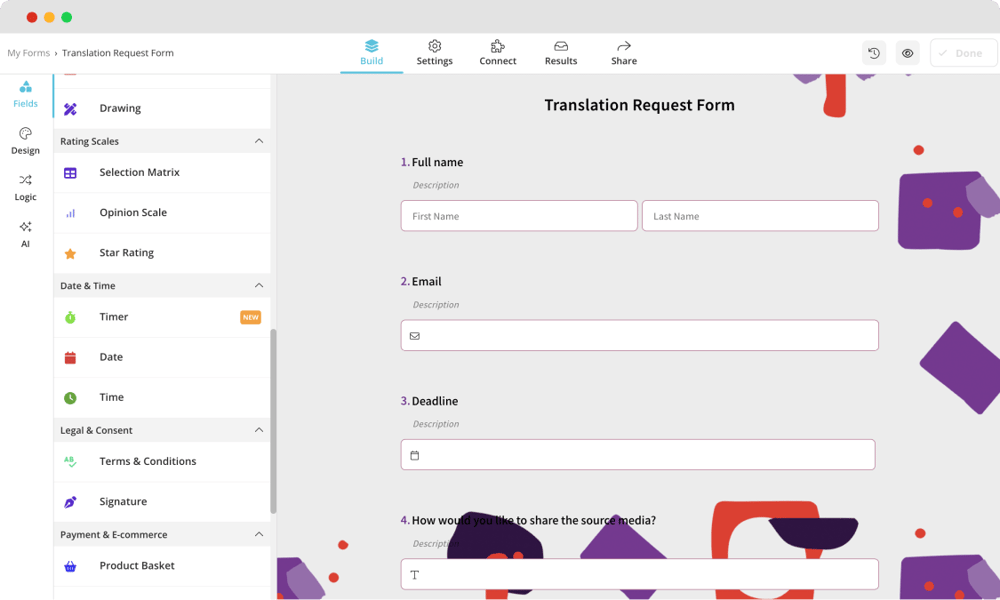 Changing the design of your translation request form