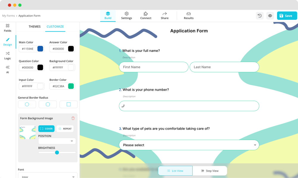 Customize your application form