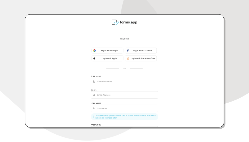Melden Sie sich an oder erstellen Sie Ihr forms.app-Konto