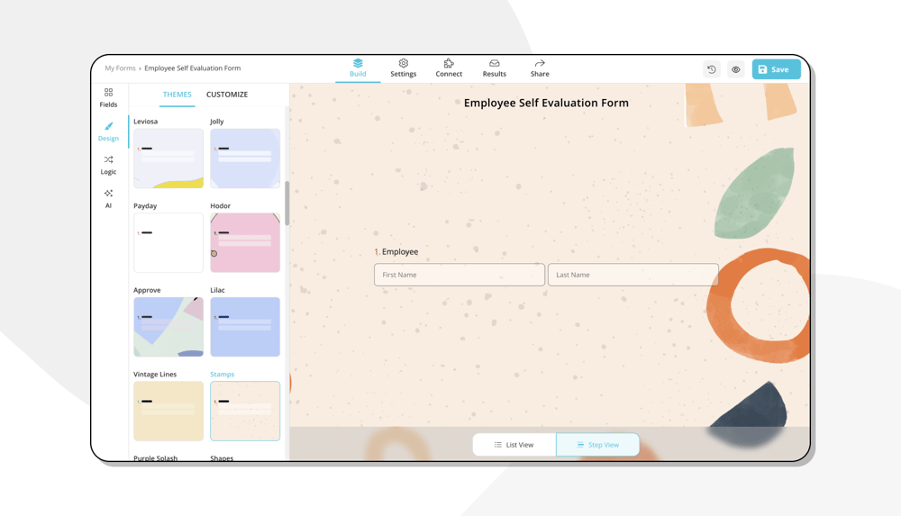 Ändern Sie das Design Ihrer Mitarbeiter-Selbstbewertungsform