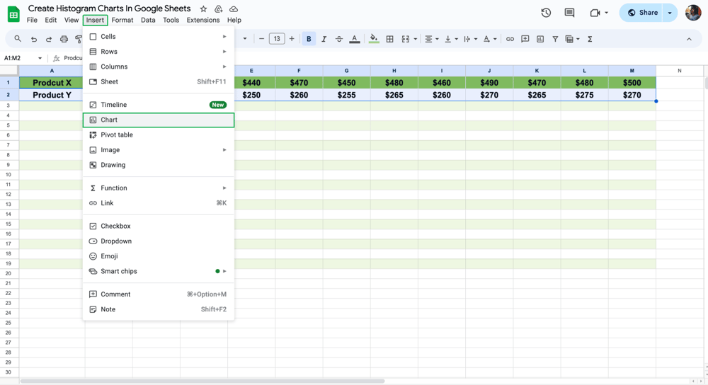 Klicken Sie auf "Diagramm", um ein Diagramm einzufügen