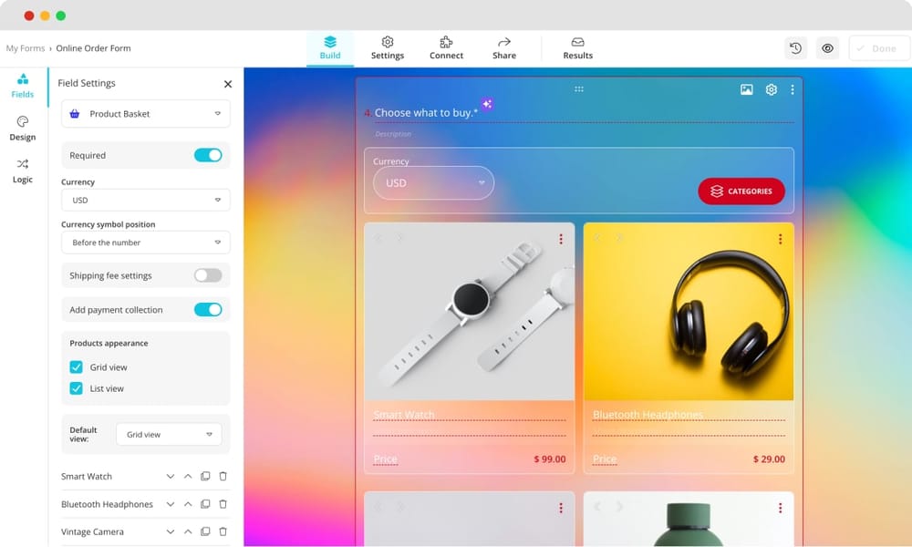 Adicione perguntas ao seu formulário de pedido