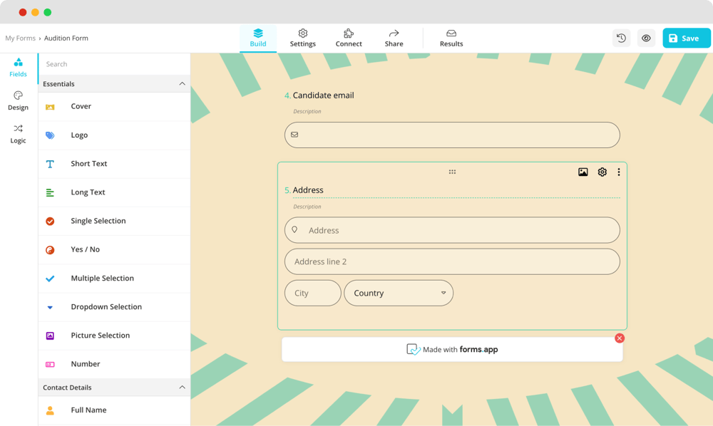 Adicione perguntas ao seu formulário de audição
