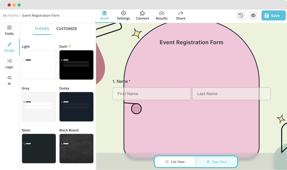 Formunuz için bir görünüm türü seçin