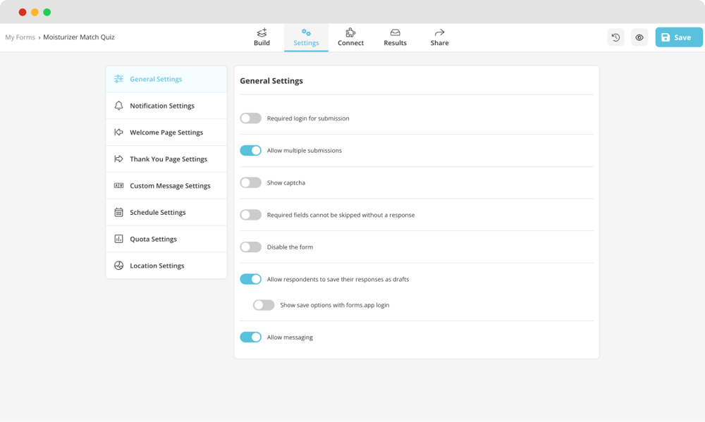 Adjusting settings your quiz