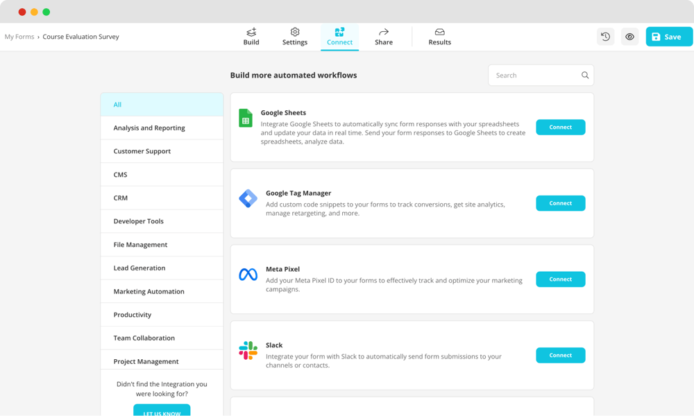 Anketinizi entegrasyonlara bağlayın