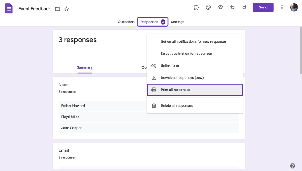 Print all your responses