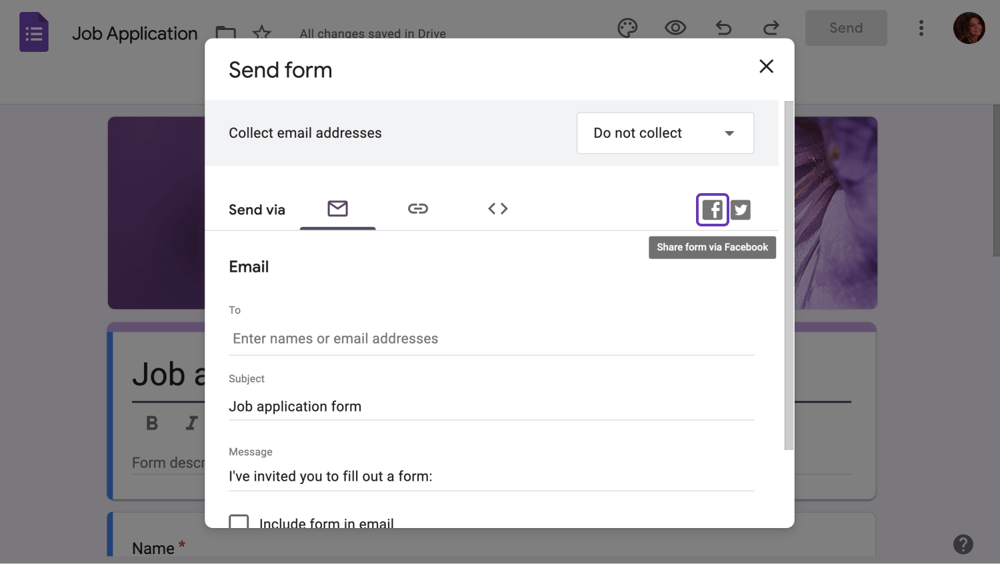 Teilen Sie Ihr Formular auf Facebook