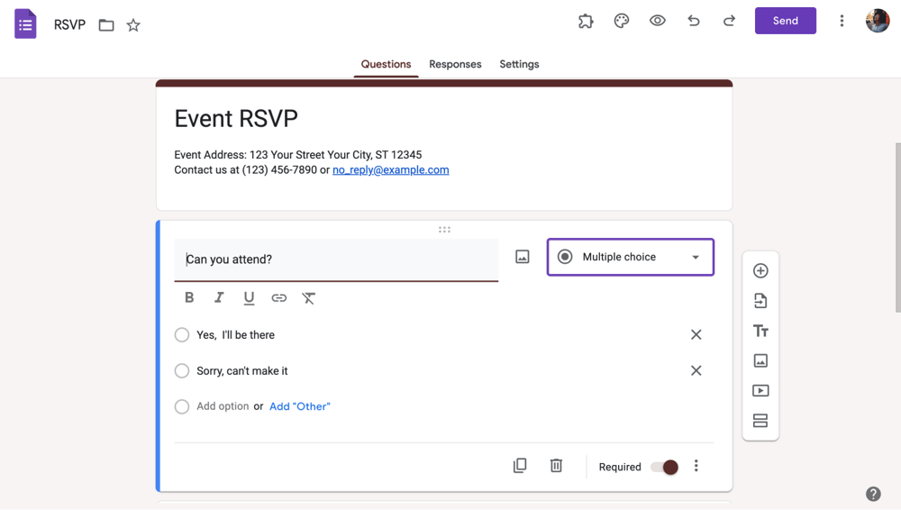 “Çoktan seçmeli”yi tıklayın