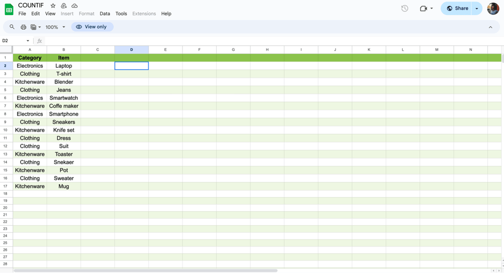 Boş bir hücreye tıklayın