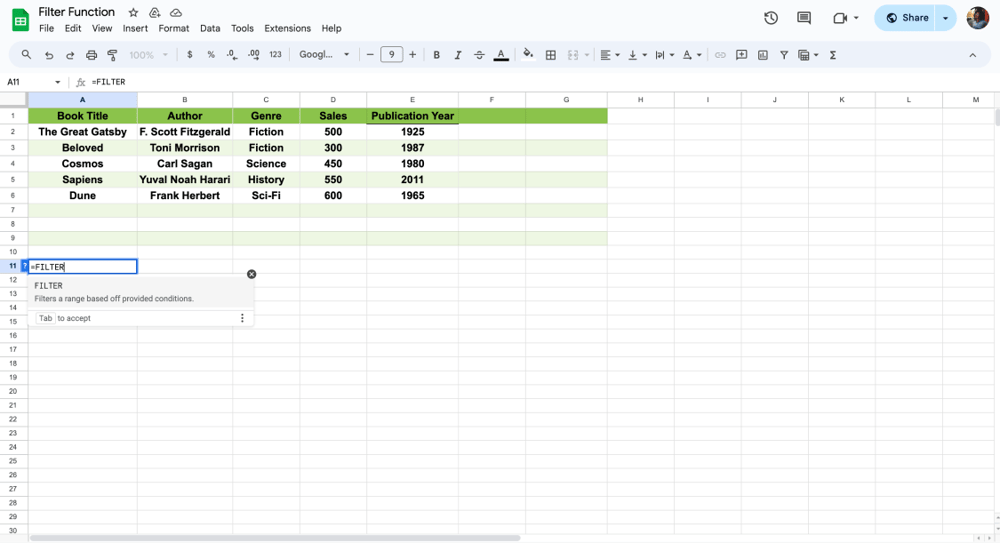 Comienza a escribir el filtro