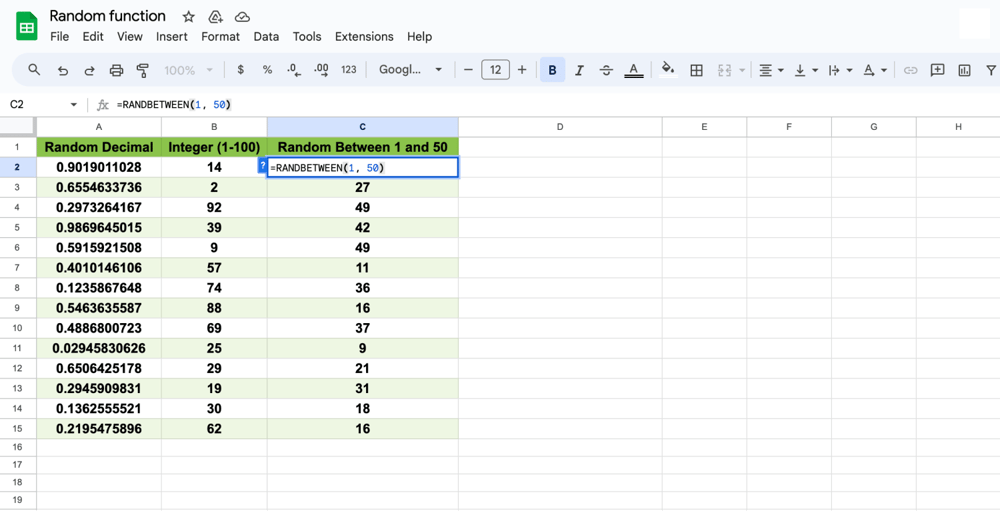 The RANBETWEEN formula