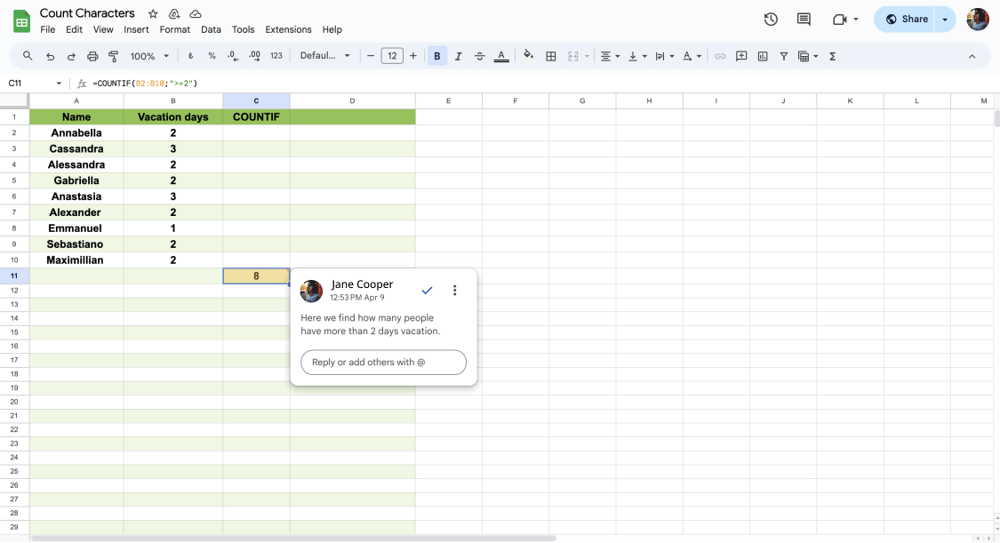 Die ZÄHLENWENN-Funktion in Google Sheets
