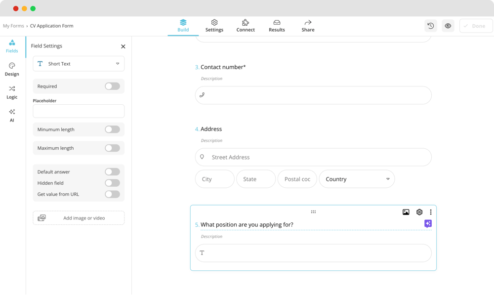 Edit the CV application form questions