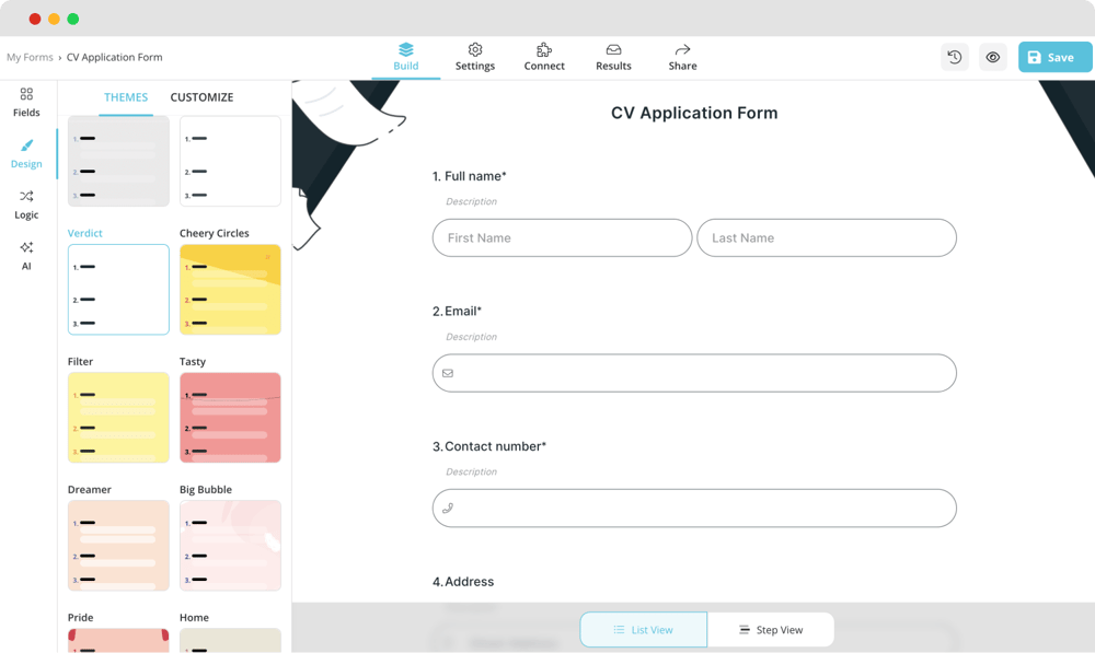 Change the CV application form’s design