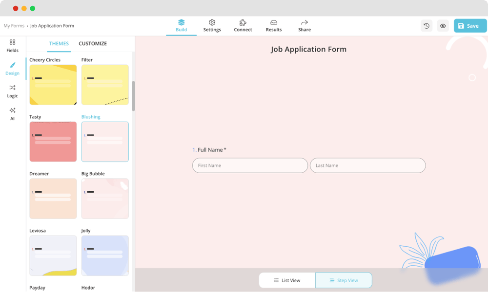 Customizing the design of your job application form