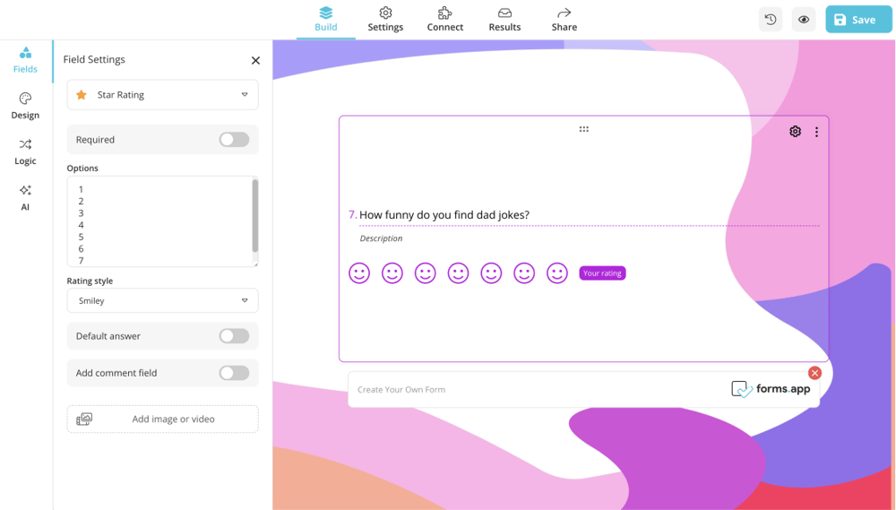 Add your linear scale question to your form