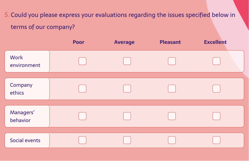 A selection matrix question example