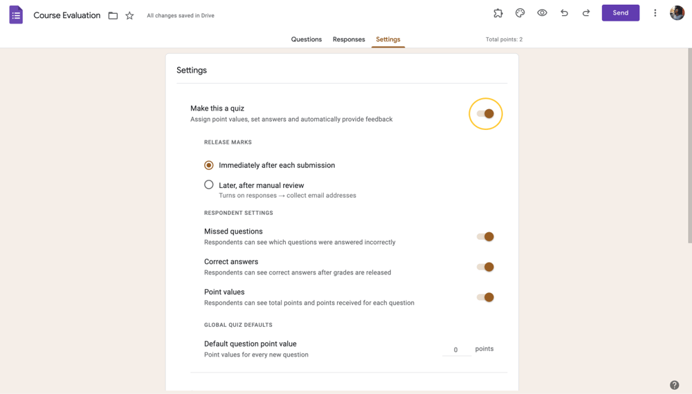 Turning your Google Form into a quiz