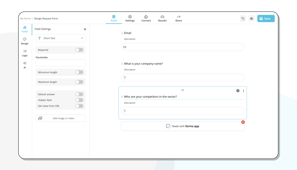 Add questions to your design request form