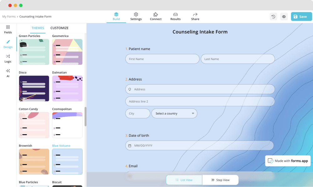 Customizing the design of your counseling intake form