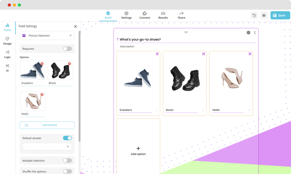 Adding a picture selection question