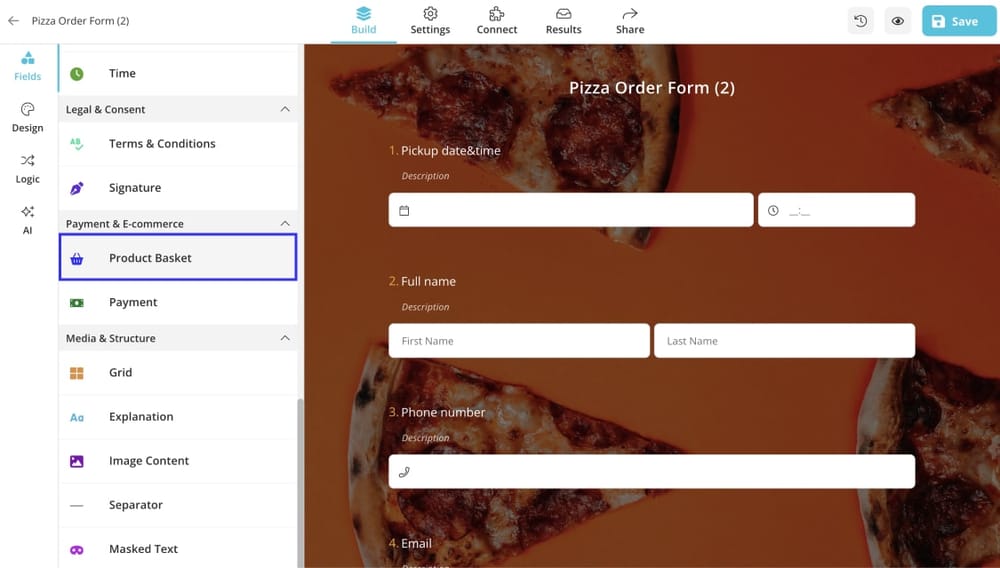 Drag and drop the product basket field