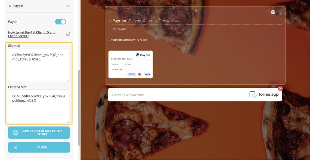 Enter your client ID and client secret key