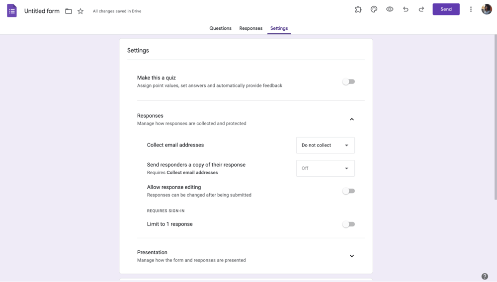 Adjust your Google form settings