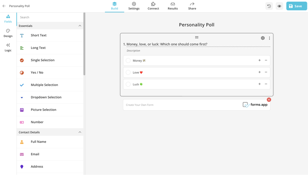 Add your poll questions