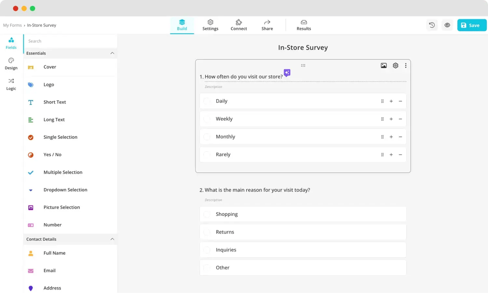 Add your in-store questions