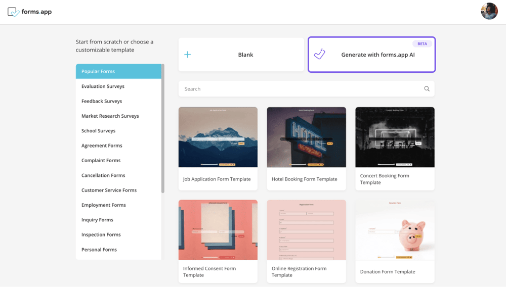 forms.app AI butonuna tıklayın