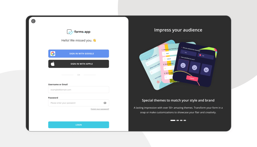 Faça login em sua conta forms.app