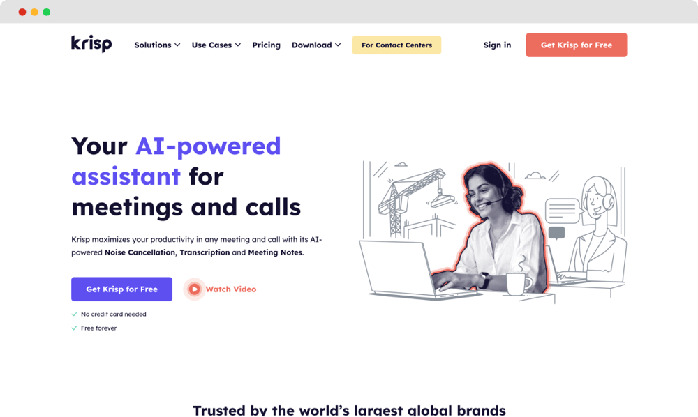 The homepage of Krisp.ai