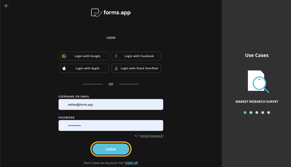 Log in to your forms.app account