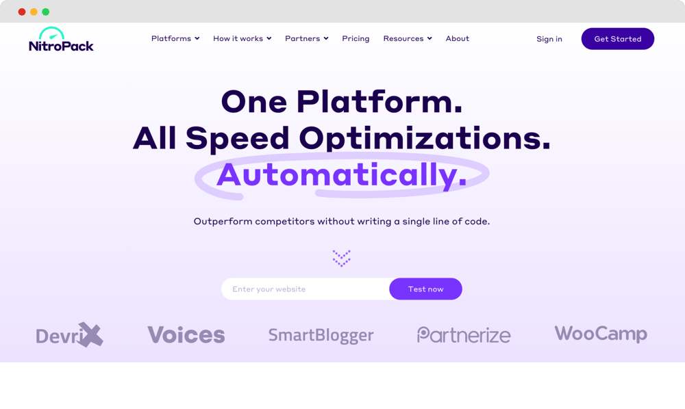 Die Startseite von NitroPack.io