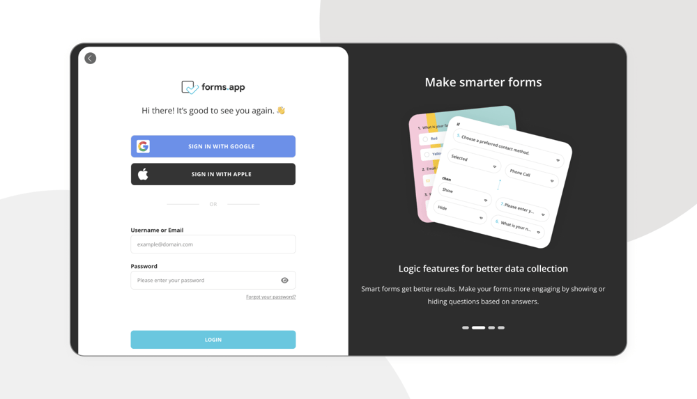Inicia sesión en tu cuenta de forms.app
